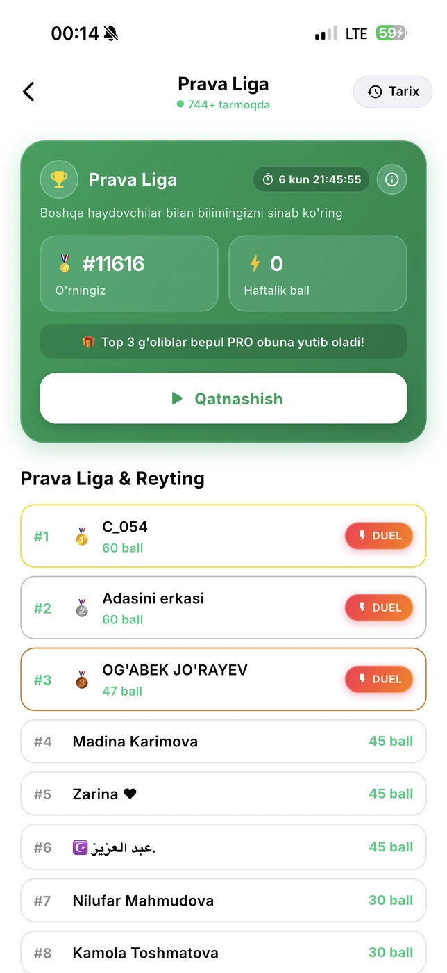 Prava Liga onlayn duellari